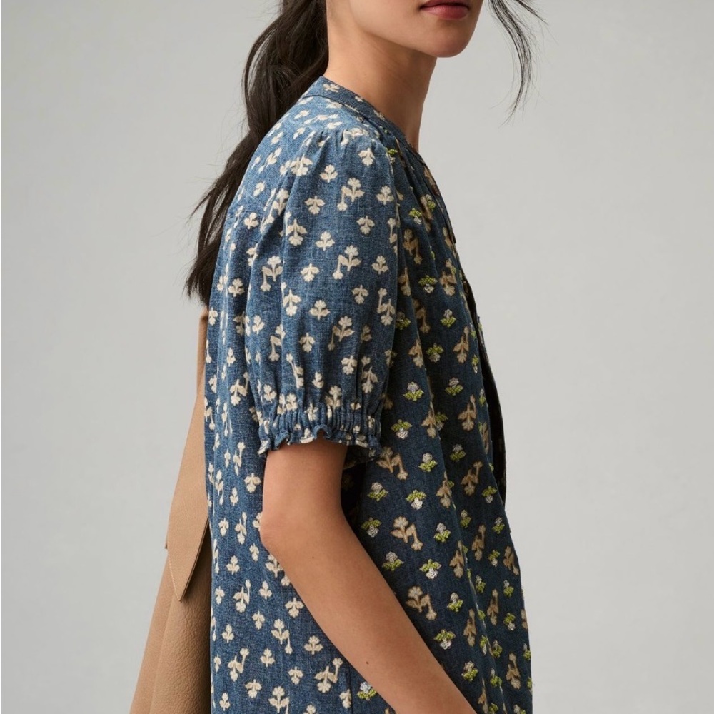 Pilcro by Anthropologie Beaded Detail Floral Denim Women's Top XL - Picture 3 of 11